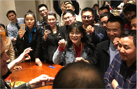 Central Ohio magician Ron Spangler performs after dinner for a corporate office  party